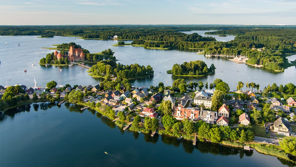 Scenic aerial view of Trakai, Lithuania