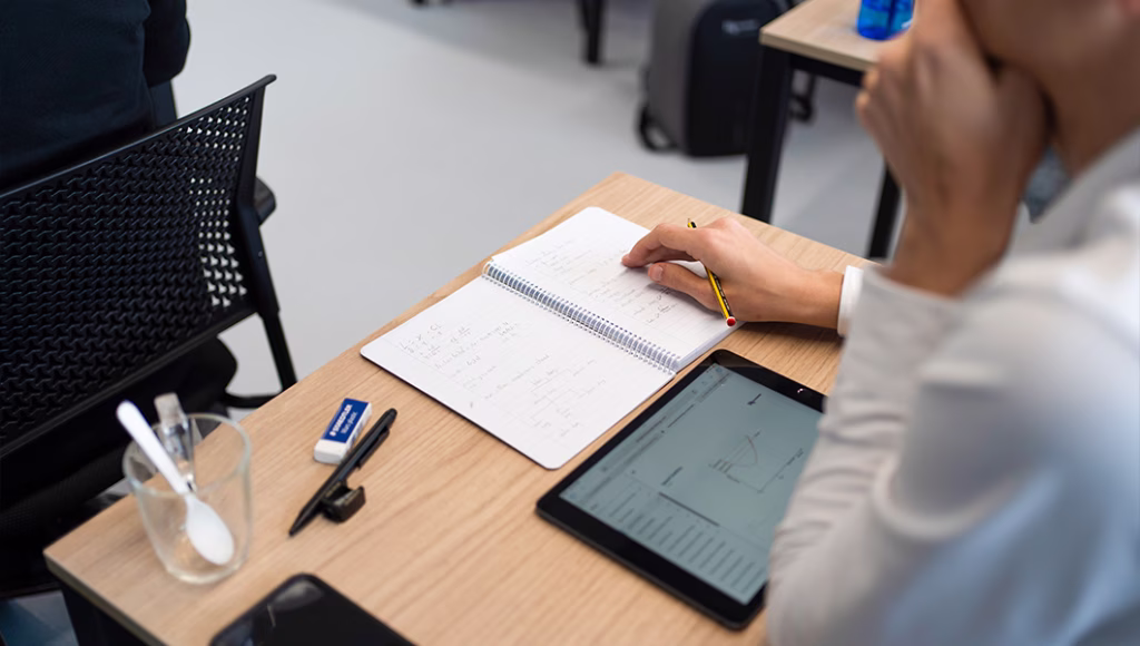 A student pilot memorizing information.